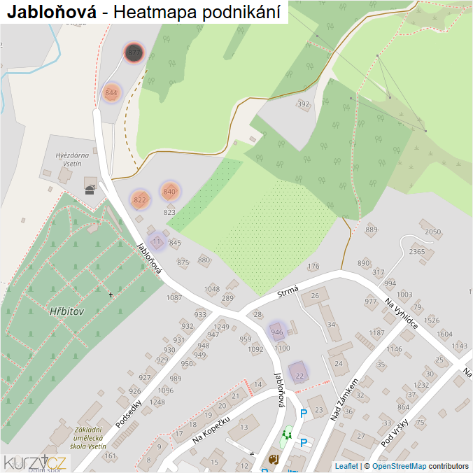 Mapa Jabloňová - Firmy v ulici.