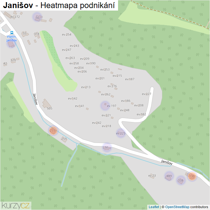 Mapa Janišov - Firmy v ulici.