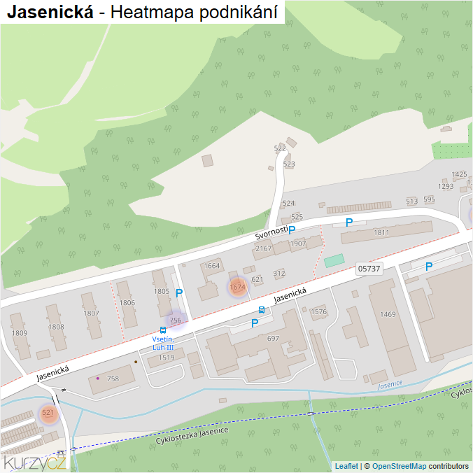 Mapa Jasenická - Firmy v ulici.
