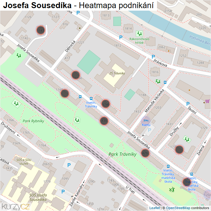 Mapa Josefa Sousedíka - Firmy v ulici.