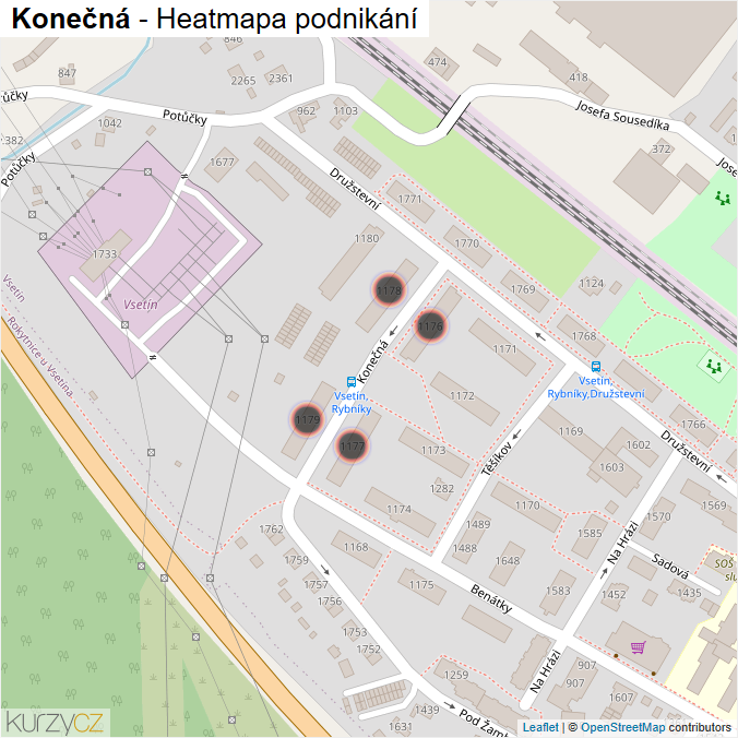 Mapa Konečná - Firmy v ulici.