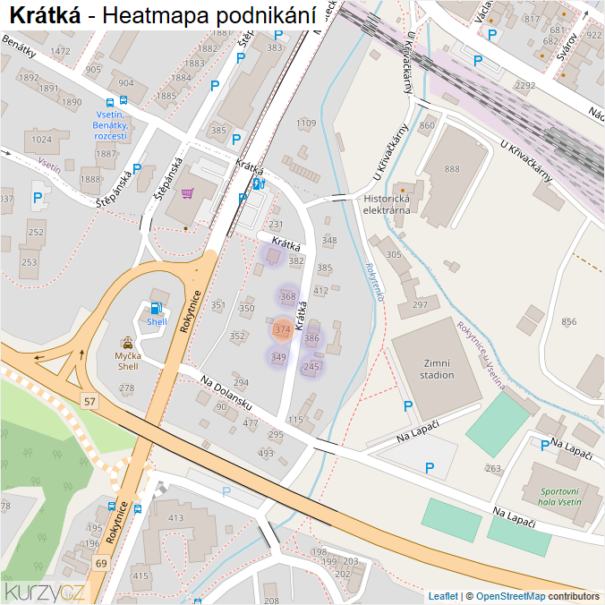 Mapa Krátká - Firmy v ulici.
