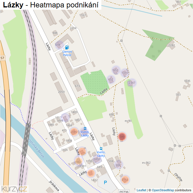 Mapa Lázky - Firmy v ulici.