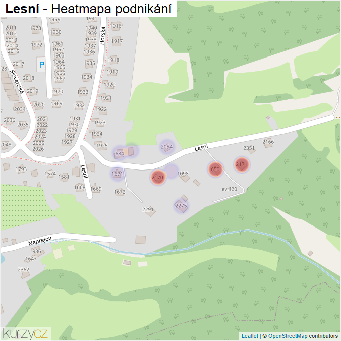 Mapa Lesní - Firmy v ulici.