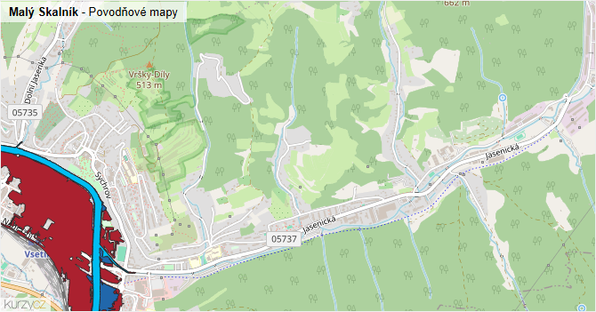 Malý Skalník - záplavové mapy stoleté vody