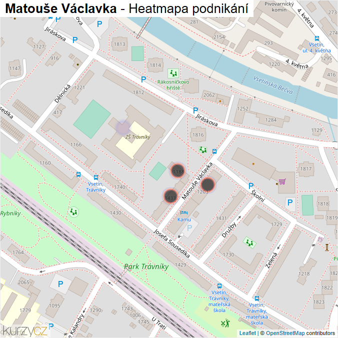 Mapa Matouše Václavka - Firmy v ulici.