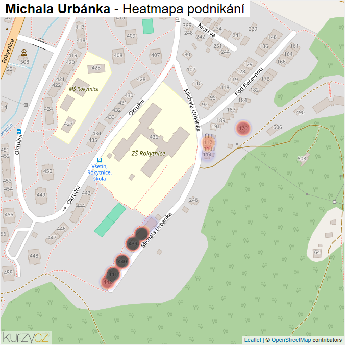Mapa Michala Urbánka - Firmy v ulici.