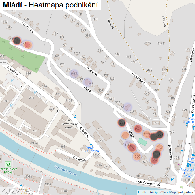 Mapa Mládí - Firmy v ulici.