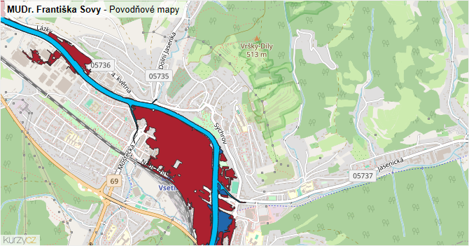 MUDr. Františka Sovy - záplavové mapy stoleté vody