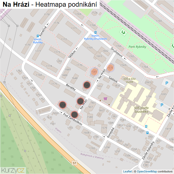 Mapa Na Hrázi - Firmy v ulici.