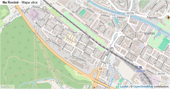Na Rovině - mapa ulice