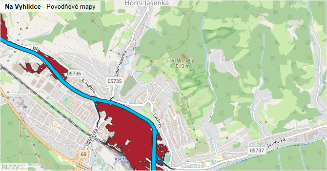 Na Vyhlídce - záplavové mapy stoleté vody