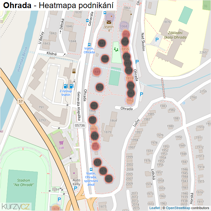 Mapa Ohrada - Firmy v ulici.