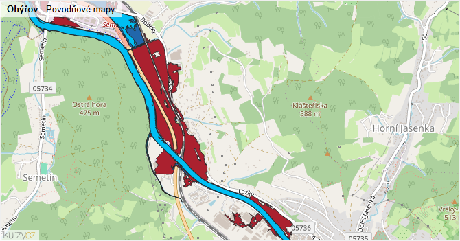 Ohýřov - záplavové mapy stoleté vody