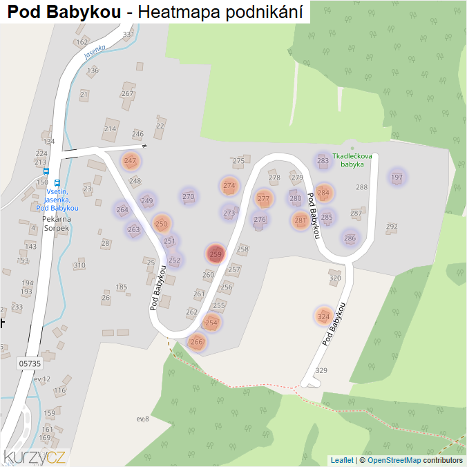 Mapa Pod Babykou - Firmy v ulici.