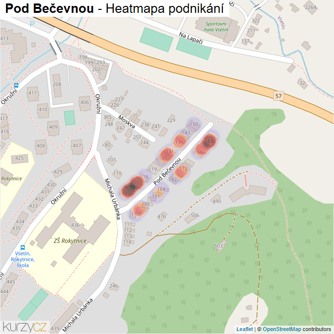 Mapa Pod Bečevnou - Firmy v ulici.