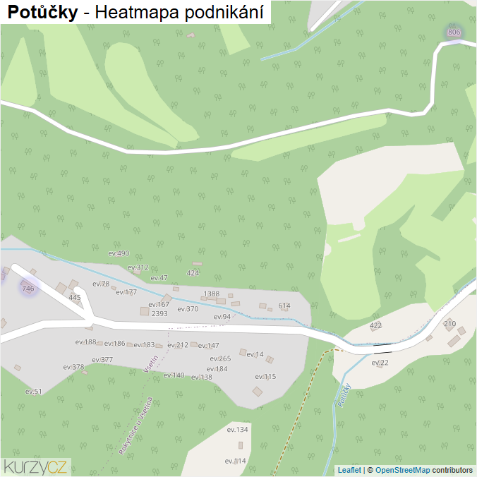 Mapa Potůčky - Firmy v ulici.