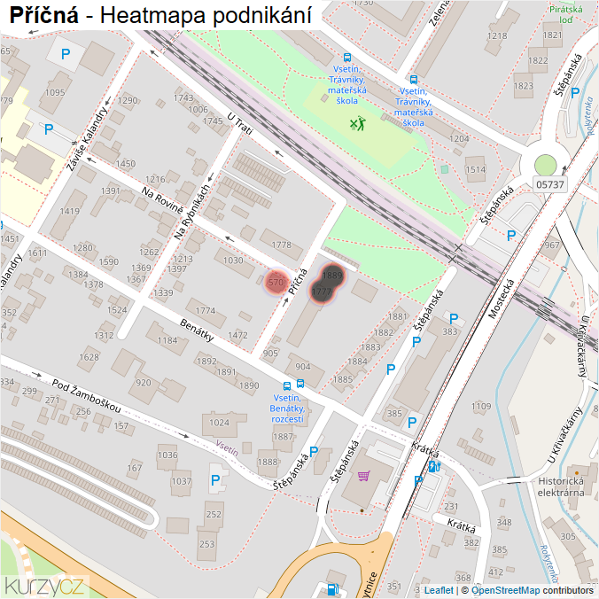 Mapa Příčná - Firmy v ulici.