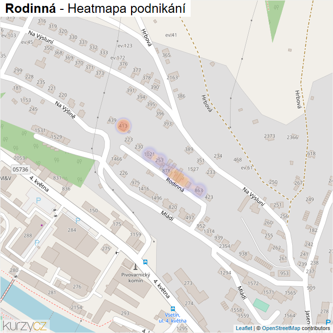 Mapa Rodinná - Firmy v ulici.