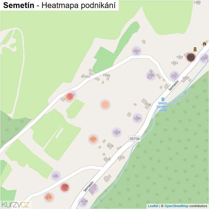 Mapa Semetín - Firmy v ulici.