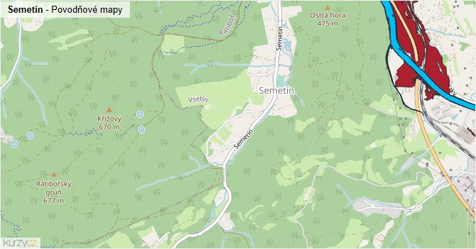 Semetín - záplavové mapy stoleté vody