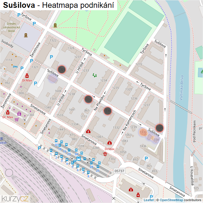 Mapa Sušilova - Firmy v ulici.