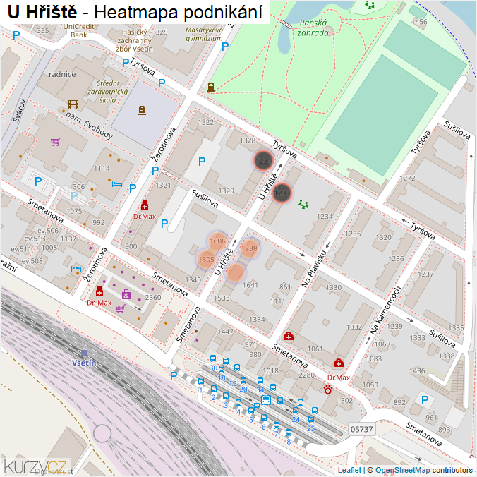 Mapa U Hřiště - Firmy v ulici.
