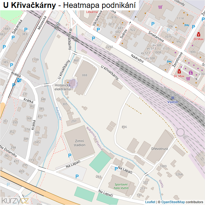 Mapa U Křivačkárny - Firmy v ulici.