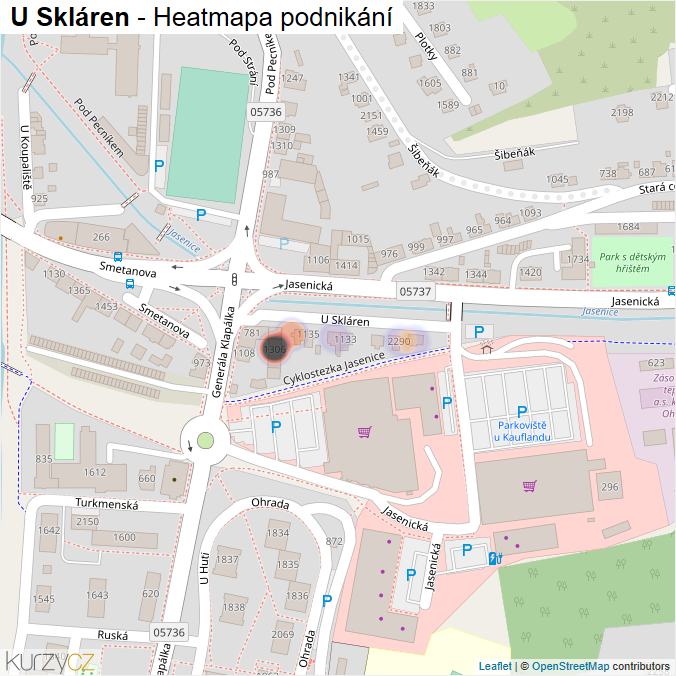 Mapa U Skláren - Firmy v ulici.