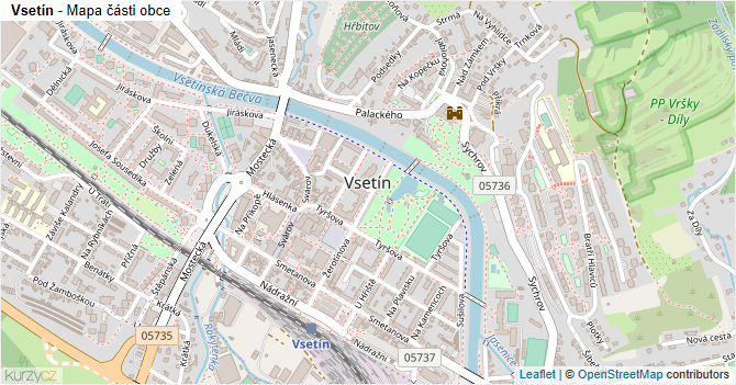 Vsetín - mapa části obce