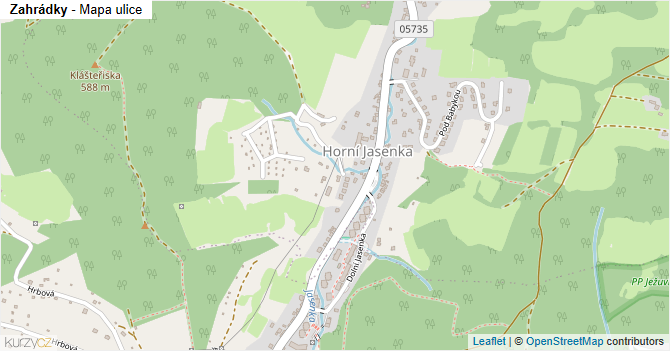 Zahrádky - mapa ulice