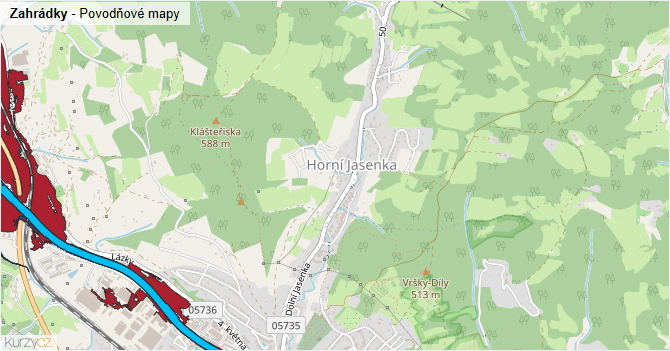 Zahrádky - záplavové mapy stoleté vody