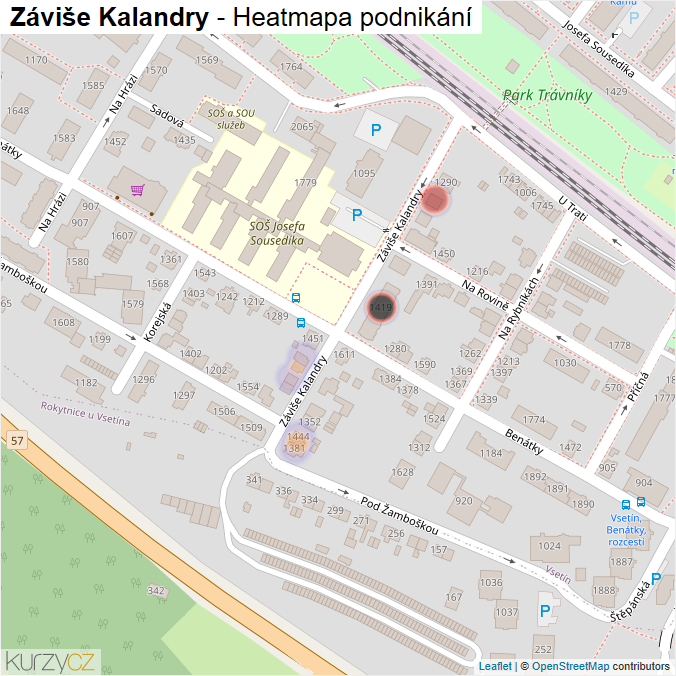 Mapa Záviše Kalandry - Firmy v ulici.