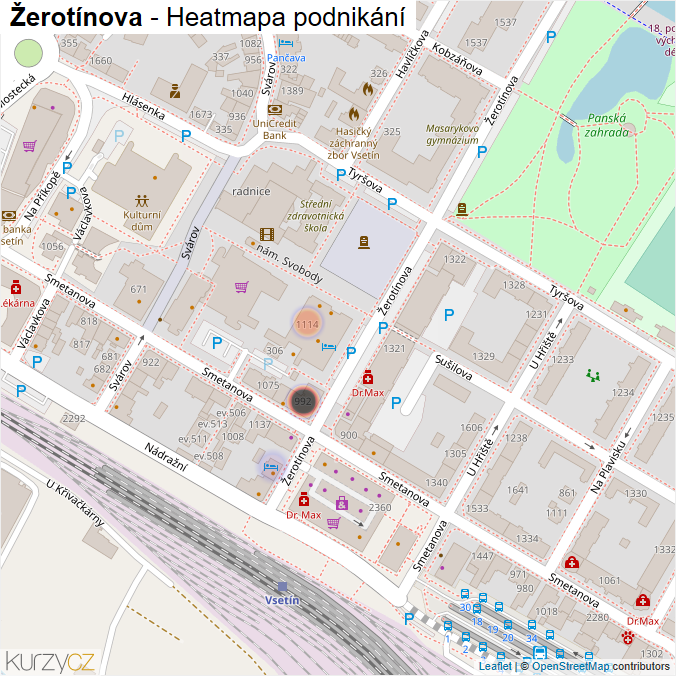 Mapa Žerotínova - Firmy v ulici.