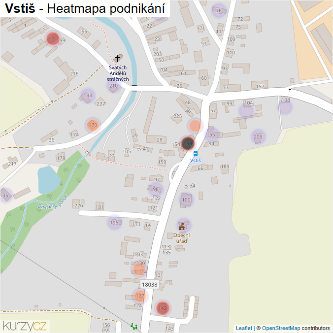 Mapa Vstiš - Firmy v části obce.