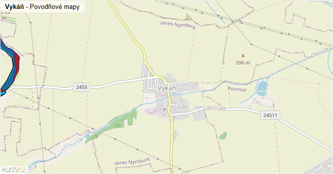 Vykáň - záplavové mapy stoleté vody