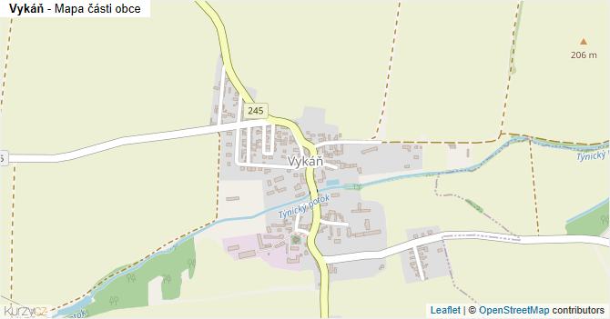 Vykáň - mapa části obce