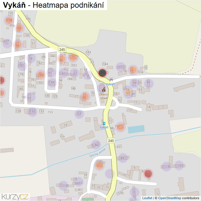 Mapa Vykáň - Firmy v části obce.
