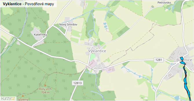 Vyklantice - záplavové mapy stoleté vody