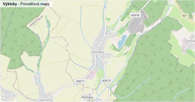 Výkleky - záplavové mapy stoleté vody