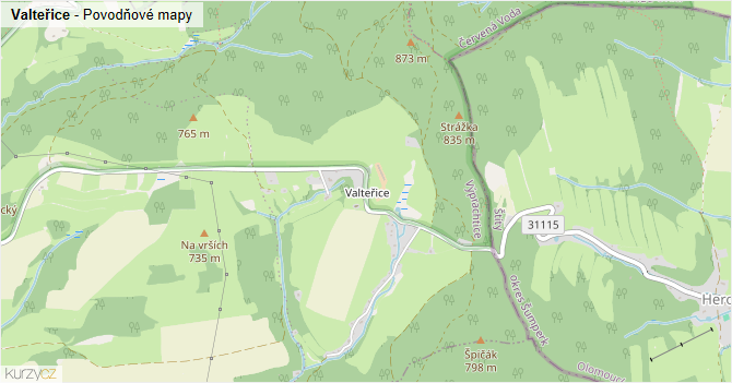 Valteřice - záplavové mapy stoleté vody