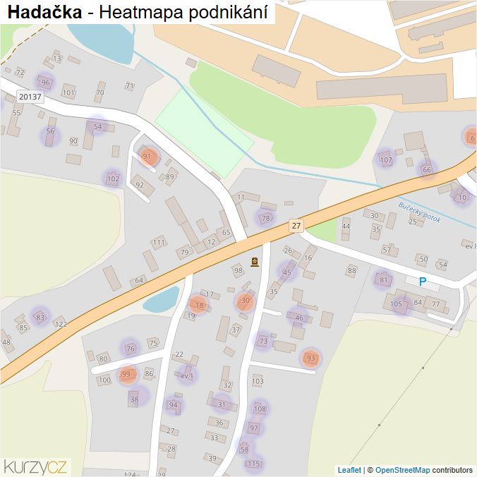 Mapa Hadačka - Firmy v části obce.
