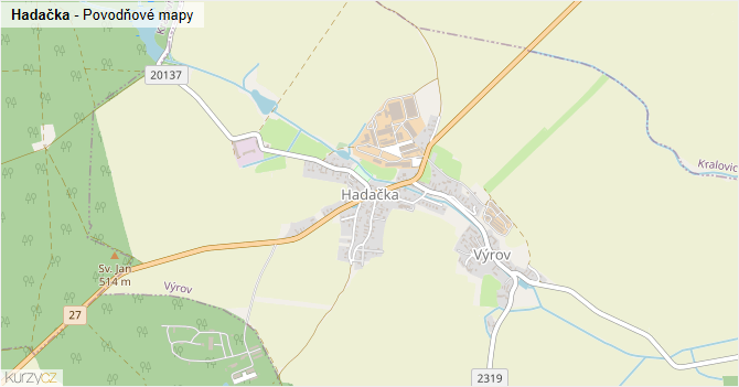 Hadačka - záplavové mapy stoleté vody