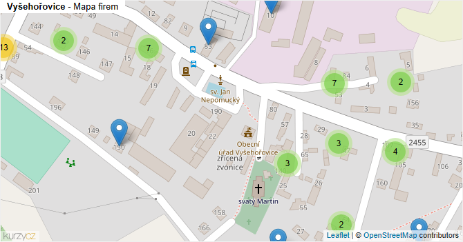 Vyšehořovice - mapa firem