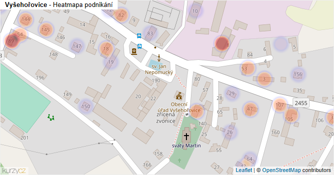 Vyšehořovice - mapa podnikání