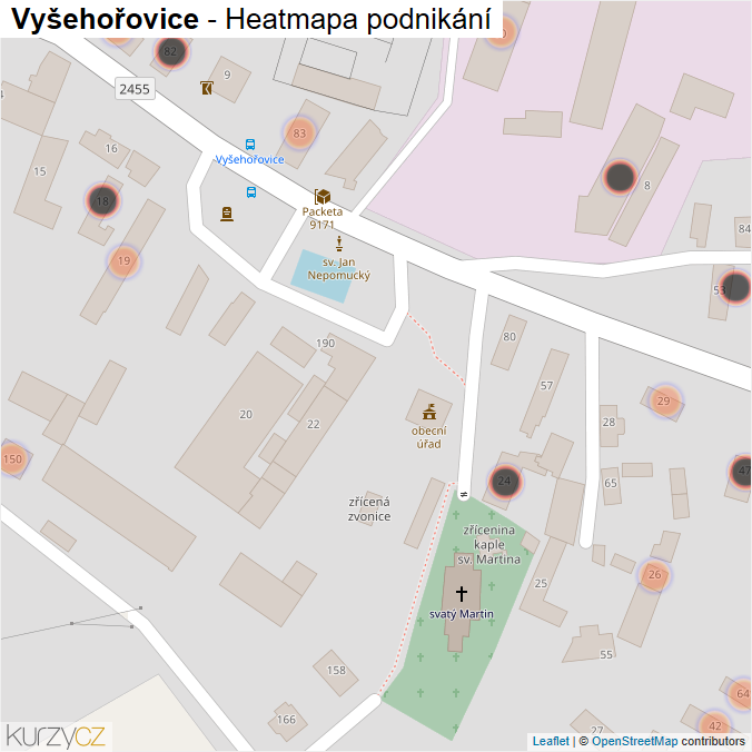 Mapa Vyšehořovice - Firmy v obci.
