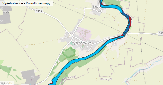 Vyšehořovice - záplavové mapy stoleté vody