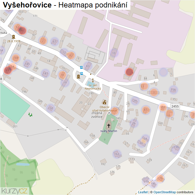 Mapa Vyšehořovice - Firmy v části obce.