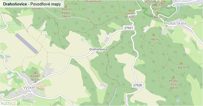 Drahoňovice - záplavové mapy stoleté vody