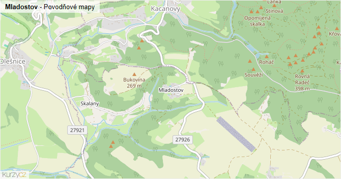 Mladostov - záplavové mapy stoleté vody